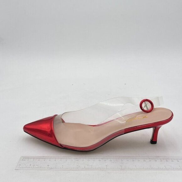 XYD Red Women Transparent Slingback Mid Kitten Heels Pumps Pointed Toe PVC Dress - Picture 1 of 7